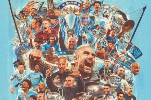 曼城官方社媒晒名场面海报致敬瓜帅：史上最佳，谢谢你佩普